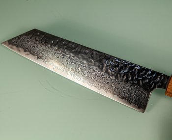 Tsunehisa AUS10 Tsuchime Damascus Wa-Bunka 170mm burnt Oak