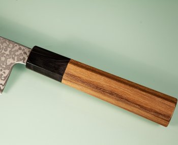 Hatsukokoro Hikari SLD Damascus Kurozome Wa-Santoku 170mm Teak