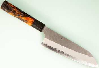 Nigara AS Satin Tsuchime Wa-Santoku 170mm orange stabilisiert/Bffelhorn