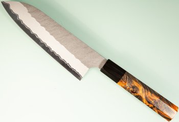 Nigara AS Satin Tsuchime Wa-Santoku 170mm orange stabilisiert/Bffelhorn