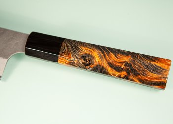 Nigara AS Satin Tsuchime Wa-Santoku 170mm orange stabilisiert/Bffelhorn