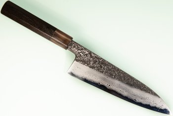 Masuda Yoshihide Blue 1 Damascus Kurouchi Wa-Santoku 195mm Ebenholz/Bffelhorn