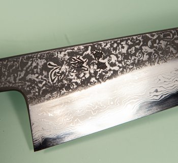 Masuda Yoshihide Blue 1 Damascus Kurouchi Wa-Santoku 195mm Ebenholz/Bffelhorn