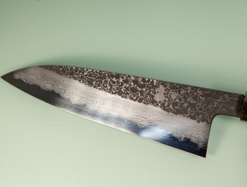 Masuda Yoshihide Blue 1 Damascus Kurouchi Wa-Santoku 195mm Ebenholz/Bffelhorn