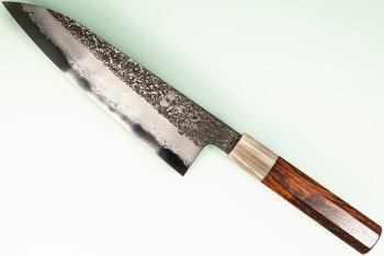 Masuda Yoshihide Blue 1 Damascus Kurouchi Wa-Santoku 195mm Rosenholz/Bffelhorn