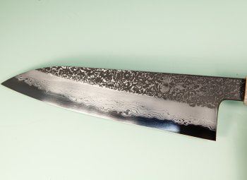 Masuda Yoshihide Blue 1 Damascus Kurouchi Wa-Santoku 195mm Rosenholz/Bffelhorn