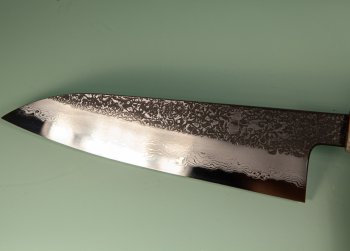 Masuda Yoshihide Blue 1 Damascus Kurouchi Wa-Santoku 195mm Rosenholz/Bffelhorn