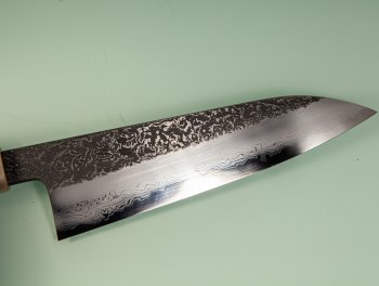 Masuda Yoshihide Blue 1 Damascus Kurouchi Wa-Santoku 195mm Rosenholz/Bffelhorn