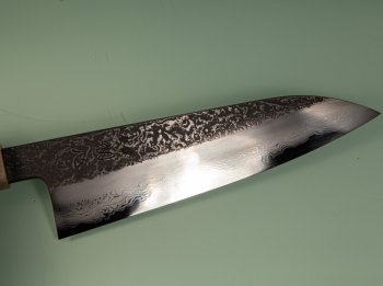 Masuda Yoshihide Blue 1 Damascus Kurouchi Wa-Santoku 195mm Rosenholz/Bffelhorn