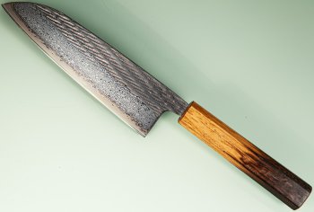 Tsunehisa AUS10 Nawame Damascus Wa-Santoku 170mm burnt Oak