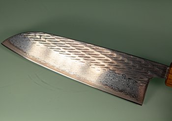 Tsunehisa AUS10 Nawame Damascus Wa-Santoku 170mm burnt Oak