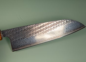 Tsunehisa AUS10 Nawame Damascus Wa-Santoku 170mm burnt Oak