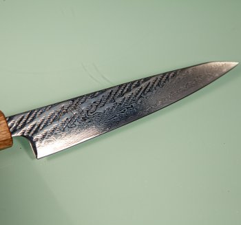 Tsunehisa AUS10 Nawame Damascus Wa-Petty 135mm burnt Oak