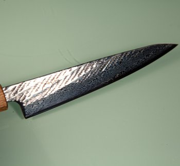 Tsunehisa AUS10 Nawame Damascus Wa-Petty 135mm burnt Oak