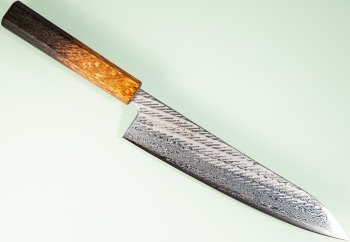 Tsunehisa AUS10 Nawame Damascus Wa-Gyuto 215mm burnt Oak