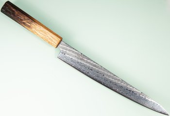 Tsunehisa AUS10 Nawame Damascus Wa-Sujihiki 245mm burnt Oak