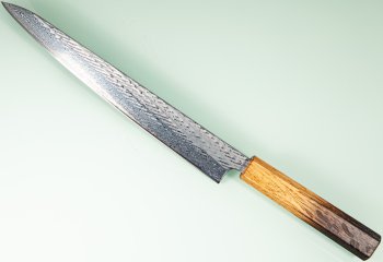 Tsunehisa AUS10 Nawame Damascus Wa-Sujihiki 245mm burnt Oak