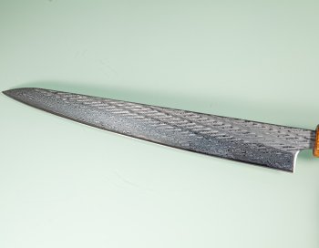 Tsunehisa AUS10 Nawame Damascus Wa-Sujihiki 245mm burnt Oak