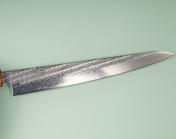 Tsunehisa AUS10 Nawame Damascus Wa-Sujihiki 245mm burnt Oak