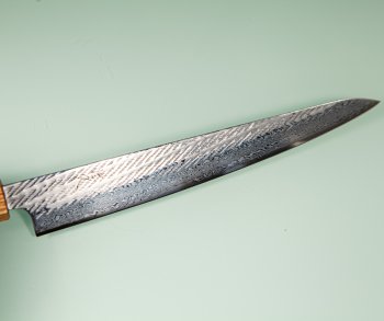Tsunehisa AUS10 Nawame Damascus Wa-Sujihiki 245mm burnt Oak