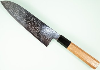 Hatsukokoro Ryuhyo Migaki SG2 Damascus Wa-Santoku 175mm Teak/Buffalo