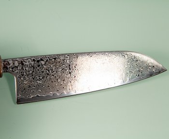 Tsunehisa SRS13 Damascus polished Wa-Santoku 165mm burnt Oak