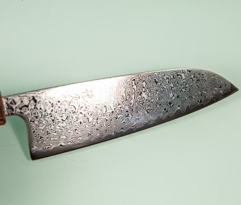 Tsunehisa SRS13 Damascus polished Wa-Santoku 165mm burnt Oak