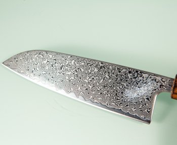 Tsunehisa SRS13 Damascus polished Wa-Santoku 165mm burnt Oak