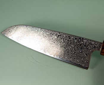 Tsunehisa SRS13 Damascus polished Wa-Santoku 165mm burnt Oak