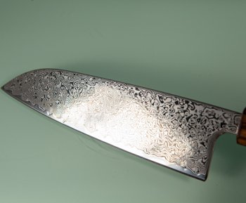 Tsunehisa SRS13 Damascus polished Wa-Santoku 165mm burnt Oak