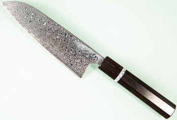Tsunehisa SRS13 Damascus polished Wa-Santoku 165mm Ebony/white