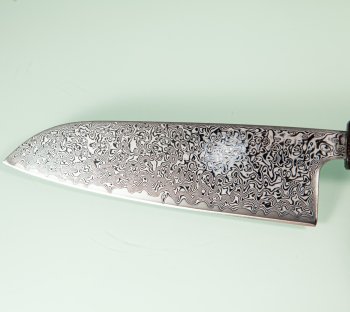 Tsunehisa SRS13 Damascus polished Wa-Santoku 165mm Ebony/white