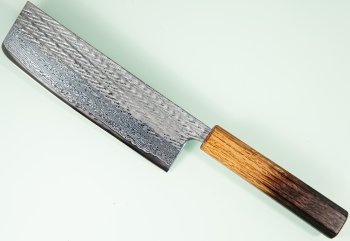 Tsunehisa AUS10 Nawame Damascus Wa-Nakiri 165mm burnt Oak