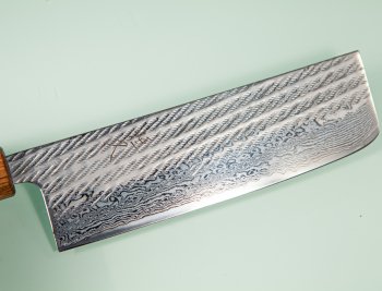 Tsunehisa AUS10 Nawame Damascus Wa-Nakiri 165mm burnt Oak