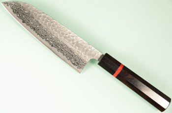 Tsunehisa G3 Tsuchime Damascus Wa-Santoku 170mm Ebony/red
