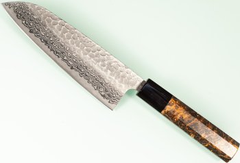 Tsunehisa G3 Tsuchime Damascus Wa-Santoku 170mm orange stabilisiert/B�ffelhorn
