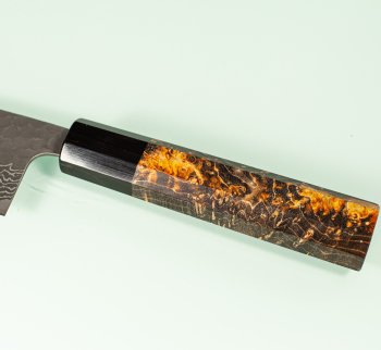 Tsunehisa G3 Tsuchime Damascus Wa-Santoku 170mm orange stabilisiert/B�ffelhorn