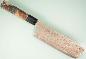 Takeshi Saji VG10 Gold Damascus Wa-Nakiri 160mm orange stabilisiert/B�ffelhorn