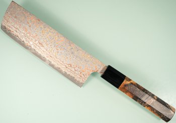 Takeshi Saji VG10 Gold Damascus Wa-Nakiri 160mm orange stabilisiert/B�ffelhorn