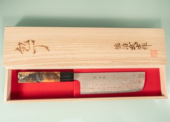 Takeshi Saji VG10 Gold Damascus Wa-Nakiri 160mm orange stabilisiert/B�ffelhorn