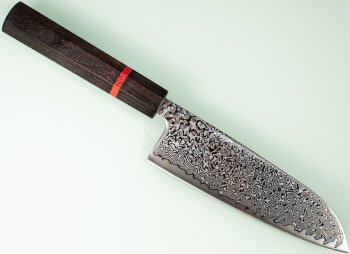 Tsunehisa SRS13 Damascus polished Wa-Santoku 165mm Ebony/red