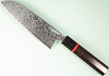 Tsunehisa SRS13 Damascus polished Wa-Santoku 165mm Ebony/red