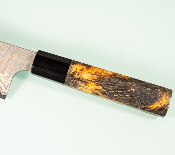 Hatsukokoro X Nigara Irodori Rainbow Damascus Kurozome Wa-Santoku 170mm