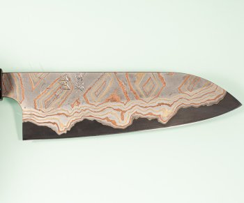Hatsukokoro X Nigara Irodori Rainbow Damascus Kurozome Wa-Santoku 170mm