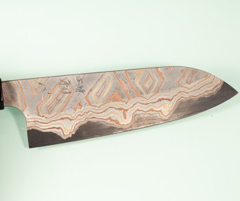 Hatsukokoro X Nigara Irodori Rainbow Damascus Kurozome Wa-Santoku 170mm
