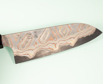 Hatsukokoro X Nigara Irodori Rainbow Damascus Kurozome Wa-Santoku 170mm
