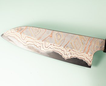 Hatsukokoro X Nigara Irodori Rainbow Damascus Kurozome Wa-Santoku 170mm