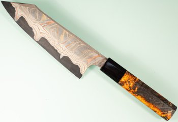 Hatsukokoro X Nigara Irodori Rainbow Damascus Kurozome Wa-Bunka 170mm