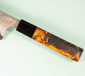 Hatsukokoro X Nigara Irodori Rainbow Damascus Kurozome Wa-Bunka 170mm
