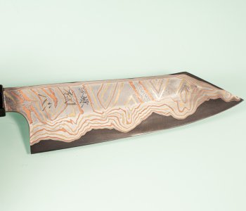 Hatsukokoro X Nigara Irodori Rainbow Damascus Kurozome Wa-Bunka 170mm